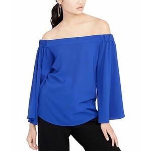 RACHEL ROY Crepe Off-The-Shoulder Blouse Blue Medium